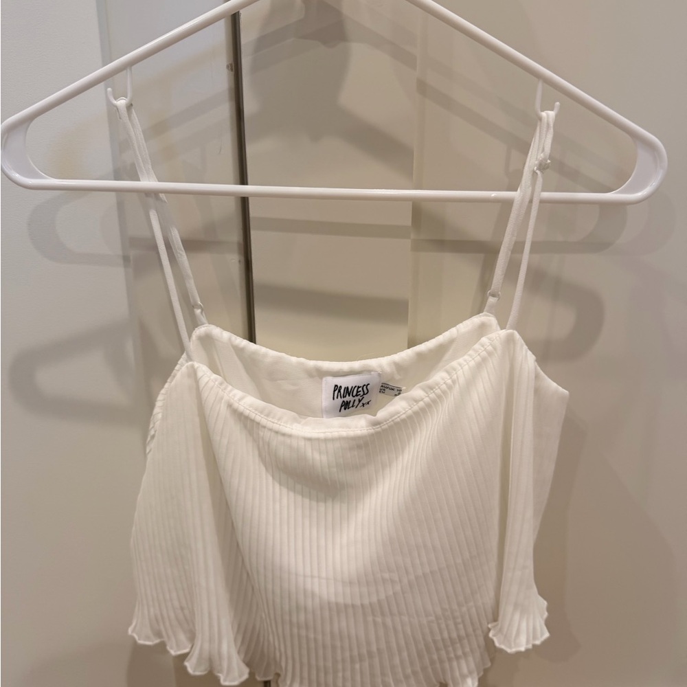 Princess Polly Ivory Ribbed Ruffle Crop Cami